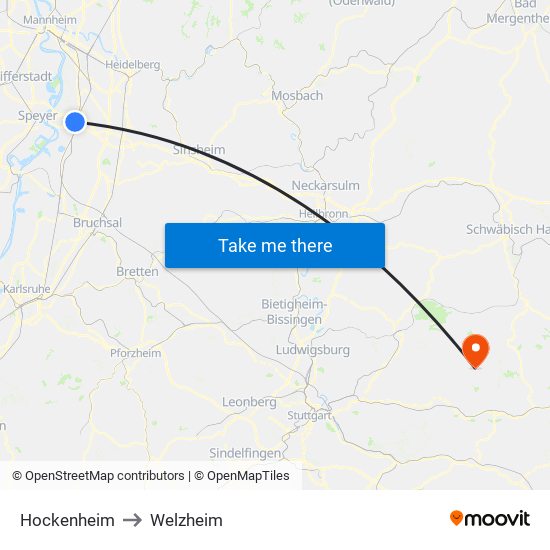 Hockenheim to Welzheim map