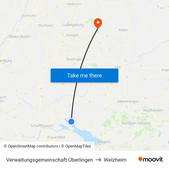 Verwaltungsgemeinschaft Überlingen to Welzheim map