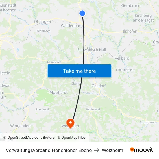 Verwaltungsverband Hohenloher Ebene to Welzheim map
