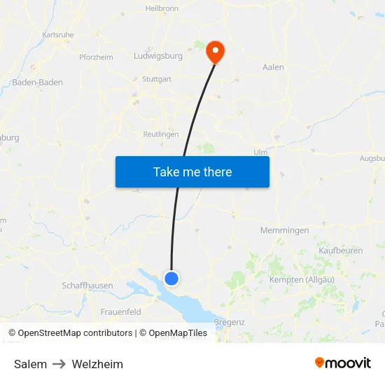 Salem to Welzheim map
