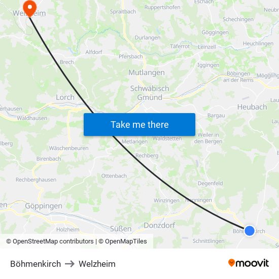 Böhmenkirch to Welzheim map