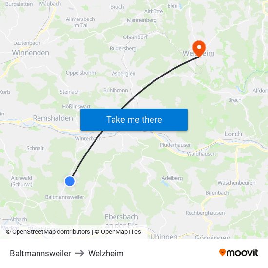 Baltmannsweiler to Welzheim map