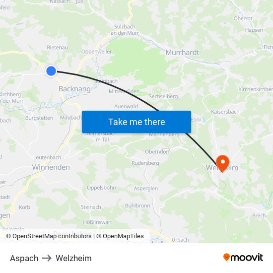 Aspach to Welzheim map