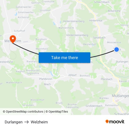 Durlangen to Welzheim map