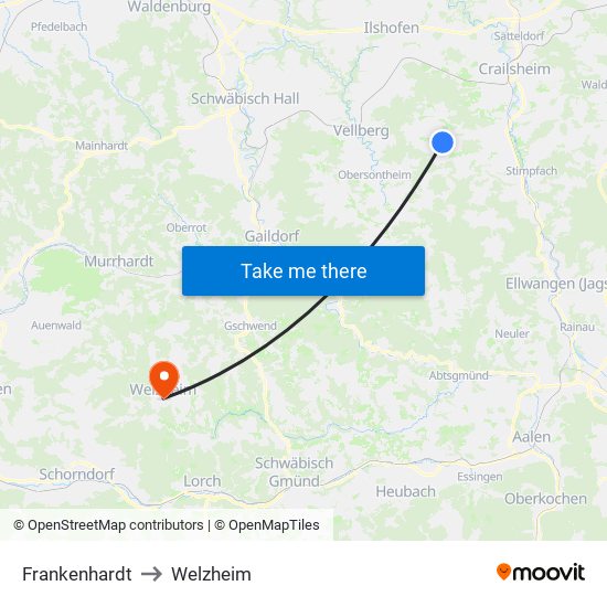 Frankenhardt to Welzheim map