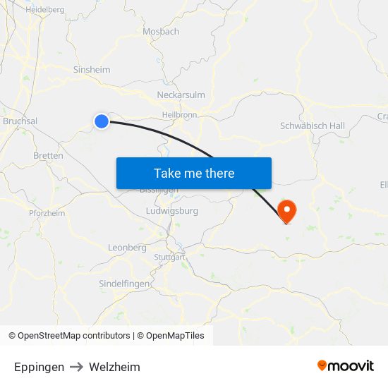 Eppingen to Welzheim map