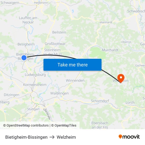 Bietigheim-Bissingen to Welzheim map