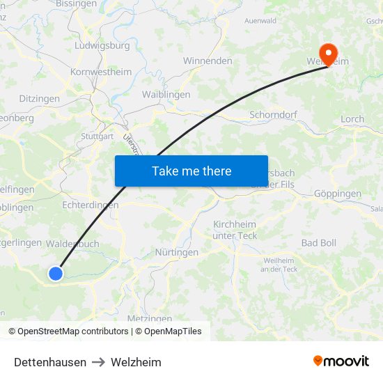 Dettenhausen to Welzheim map