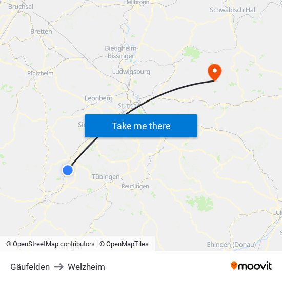 Gäufelden to Welzheim map