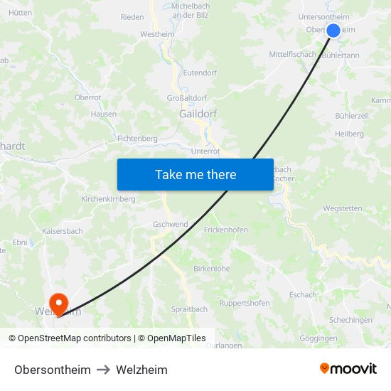 Obersontheim to Welzheim map