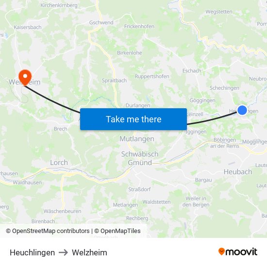 Heuchlingen to Welzheim map