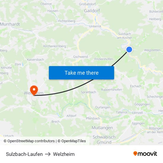 Sulzbach-Laufen to Welzheim map