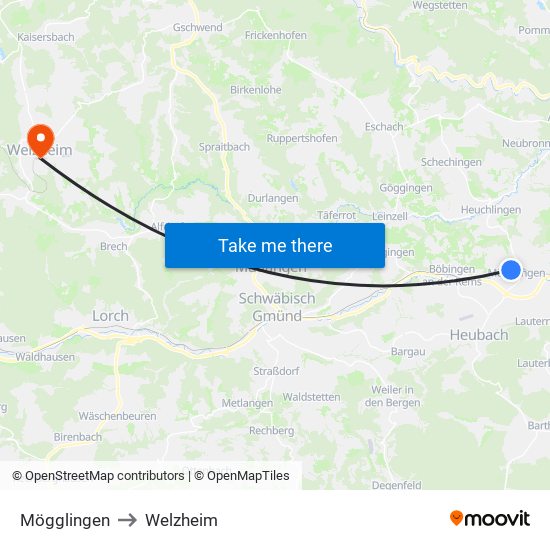 Mögglingen to Welzheim map