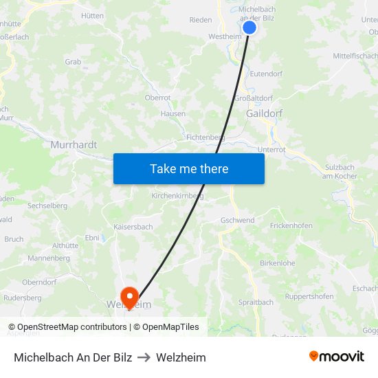 Michelbach An Der Bilz to Welzheim map