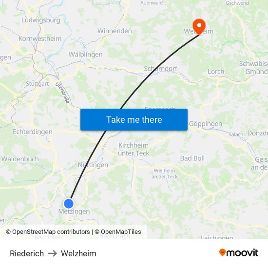 Riederich to Welzheim map