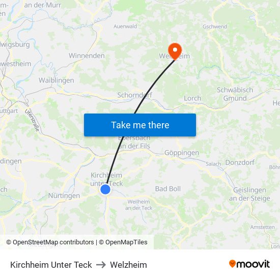 Kirchheim Unter Teck to Welzheim map