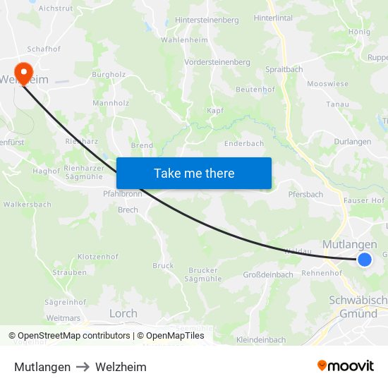 Mutlangen to Welzheim map