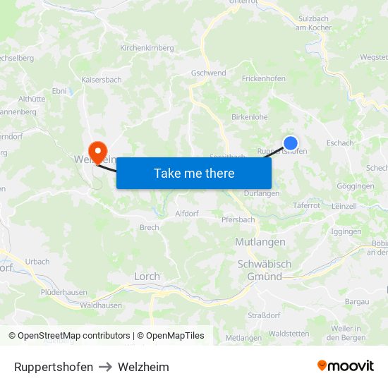 Ruppertshofen to Welzheim map