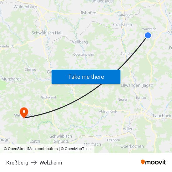 Kreßberg to Welzheim map