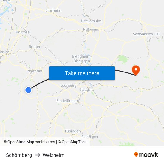 Schömberg to Welzheim map