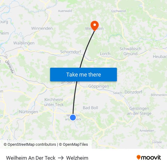 Weilheim An Der Teck to Welzheim map