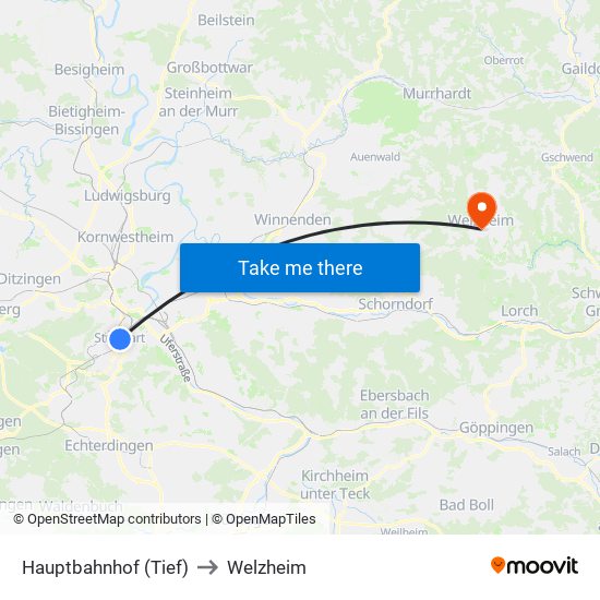 Hauptbahnhof (Tief) to Welzheim map