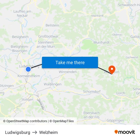 Ludwigsburg to Welzheim map