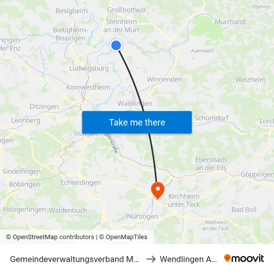 Gemeindeverwaltungsverband Marbach am Neckar to Wendlingen Am Neckar map
