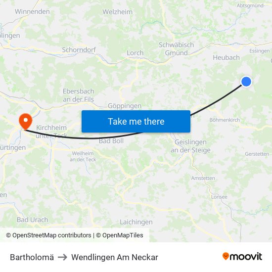 Bartholomä to Wendlingen Am Neckar map