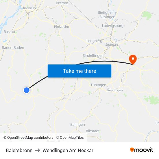 Baiersbronn to Wendlingen Am Neckar map