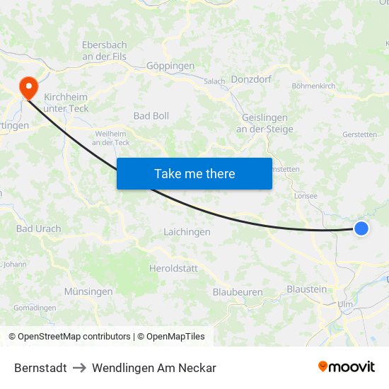 Bernstadt to Wendlingen Am Neckar map