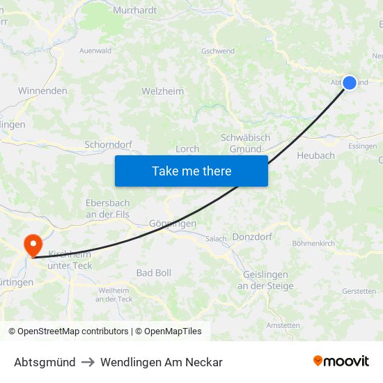 Abtsgmünd to Wendlingen Am Neckar map