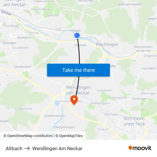 Altbach to Wendlingen Am Neckar map