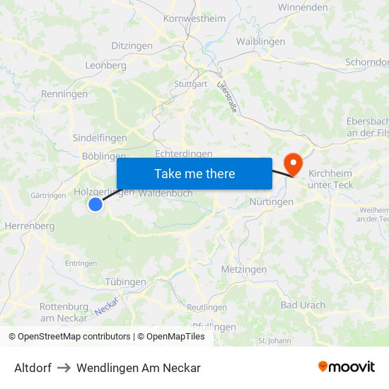 Altdorf to Wendlingen Am Neckar map