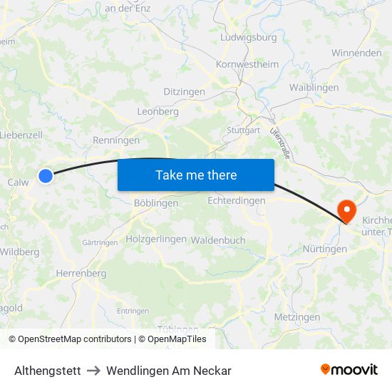 Althengstett to Wendlingen Am Neckar map