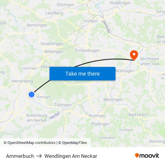 Ammerbuch to Wendlingen Am Neckar map