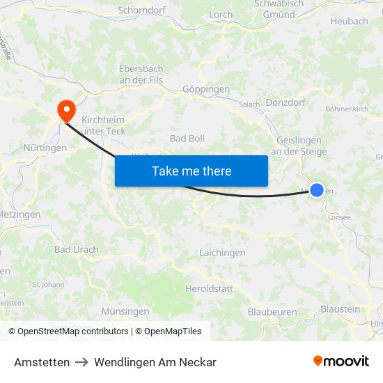 Amstetten to Wendlingen Am Neckar map