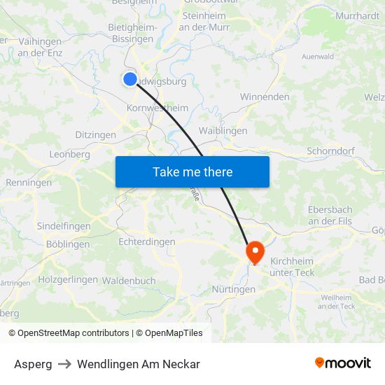 Asperg to Wendlingen Am Neckar map