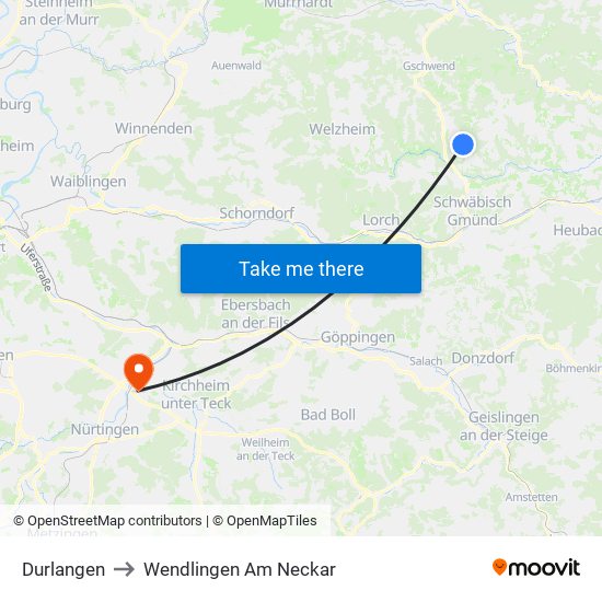 Durlangen to Wendlingen Am Neckar map