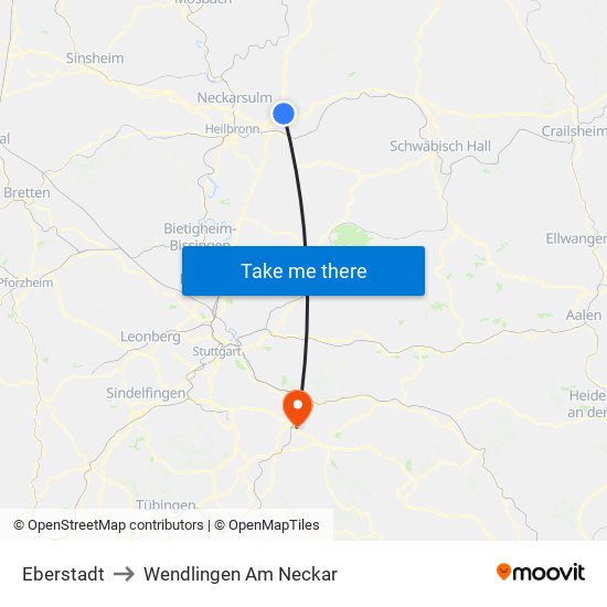 Eberstadt to Wendlingen Am Neckar map