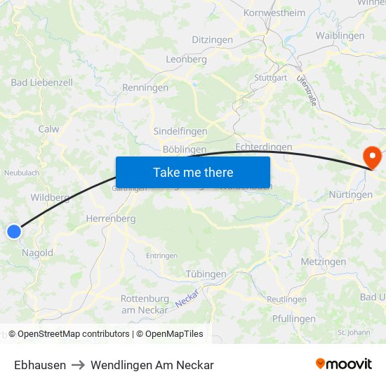 Ebhausen to Wendlingen Am Neckar map