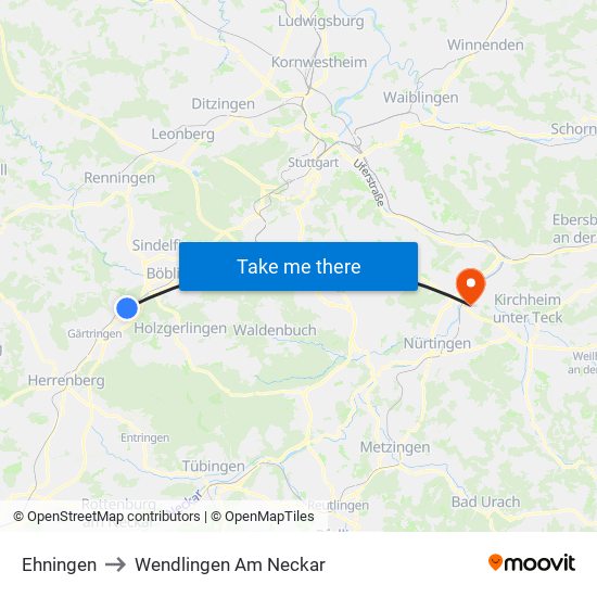 Ehningen to Wendlingen Am Neckar map