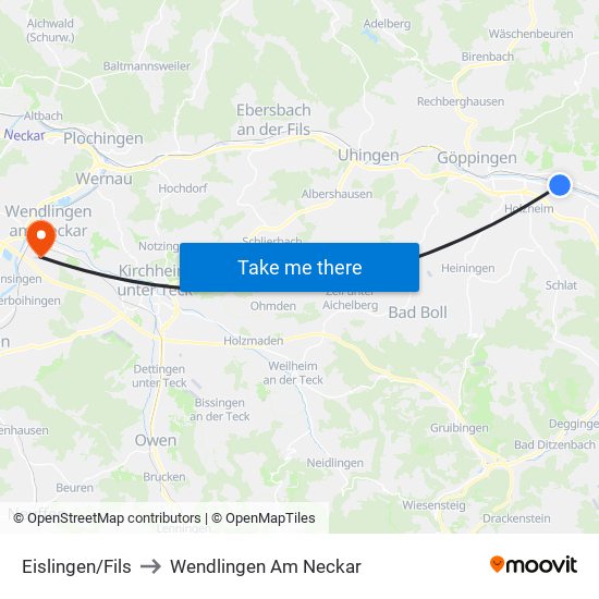 Eislingen/Fils to Wendlingen Am Neckar map