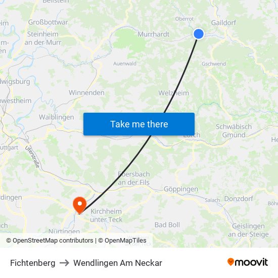 Fichtenberg to Wendlingen Am Neckar map