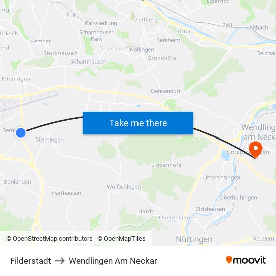 Filderstadt to Wendlingen Am Neckar map