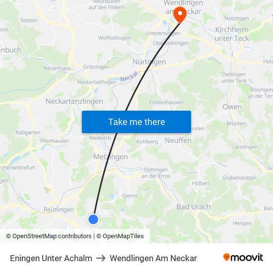 Eningen Unter Achalm to Wendlingen Am Neckar map