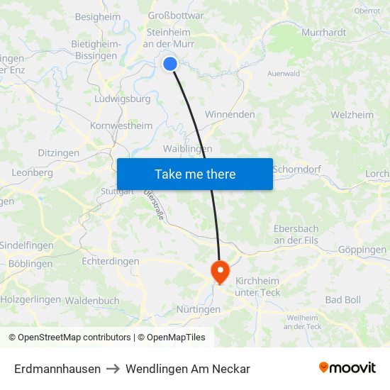 Erdmannhausen to Wendlingen Am Neckar map