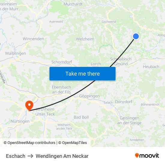 Eschach to Wendlingen Am Neckar map