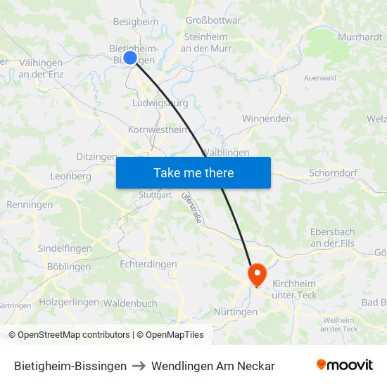 Bietigheim-Bissingen to Wendlingen Am Neckar map