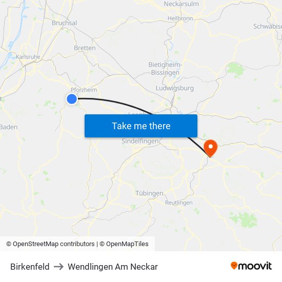 Birkenfeld to Wendlingen Am Neckar map